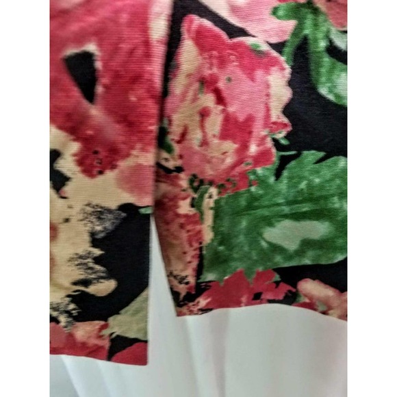 Talbots Denim Cotton Black Pink Green Floral Pencil Skirt Lined Knee Stretch 8P - Picture 4 of 7